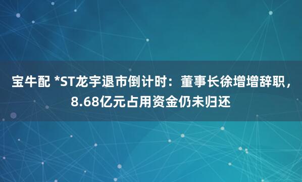 宝牛配 *ST龙宇退市倒计时：董事长徐增增辞职，8.68亿元占用资金仍未归还